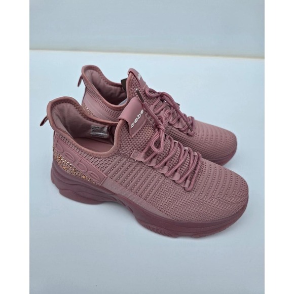 Shoes - NWT Bebe Sport Analia Knit Sneakers Pink/Rose Gold Rhinestone Women's Size 10